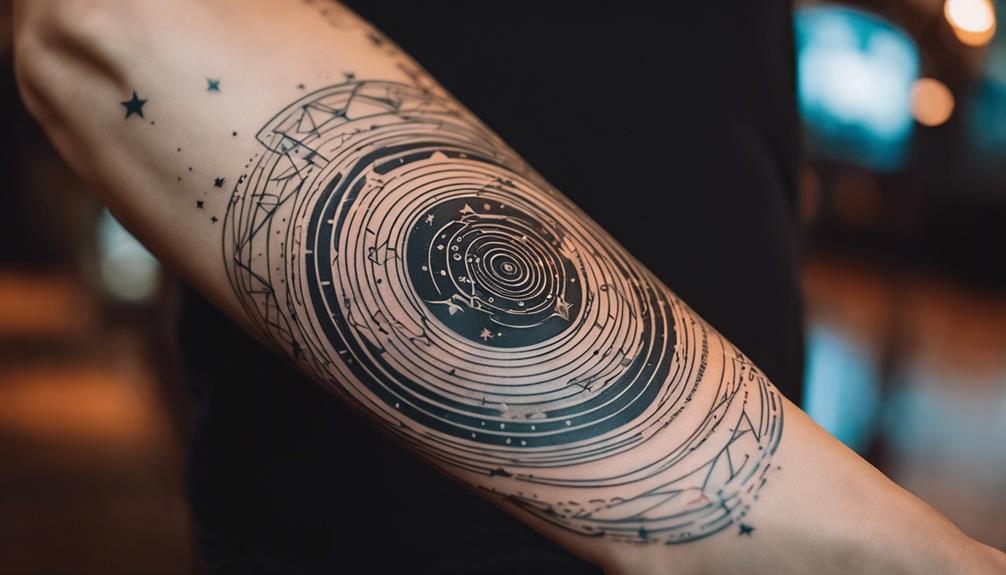 Geometric Inner Forearm Designs With Heavenly Charm - iPic.ai - Create Beautiful Ai Art or Ai Images For Free celestial motions as muse