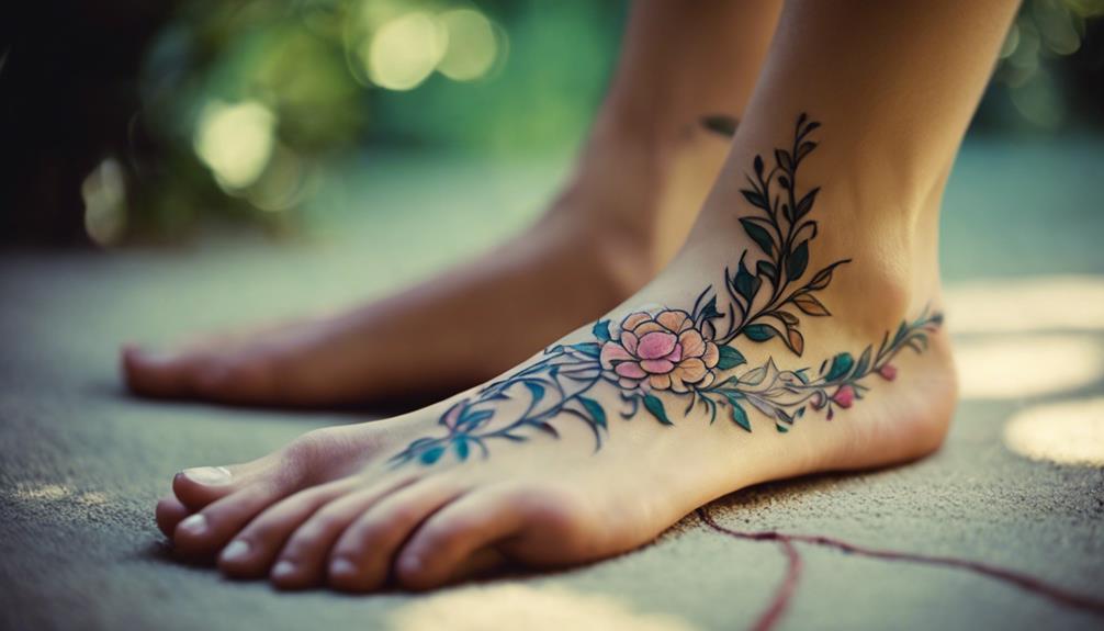 Ankle Tattoo Designs Using Delicate Flower Art dainty blooms on ankles
