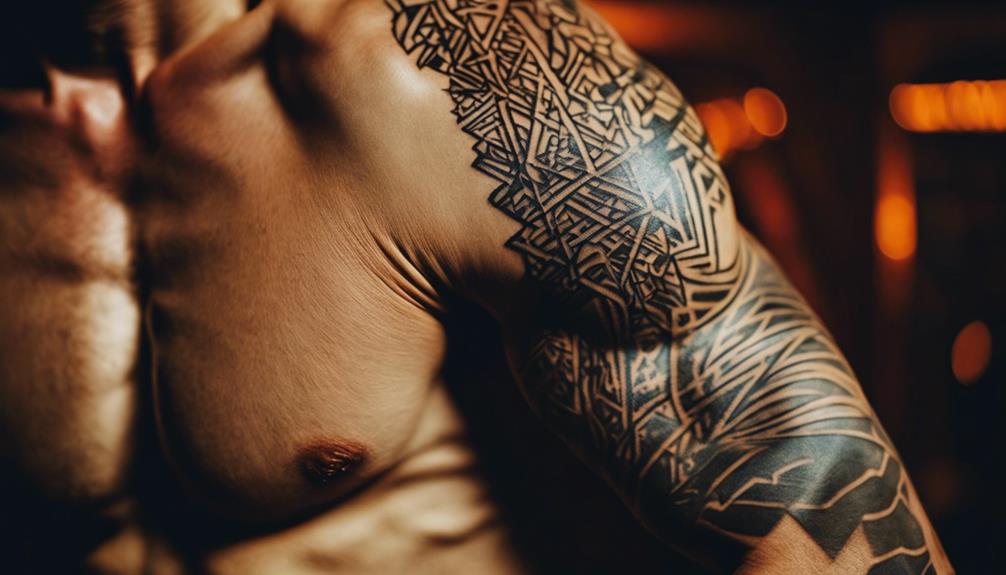 Chest Tattoos With Minimalist Shape Designs - iPic.ai - Create Beautiful Ai Art or Ai Images For Free emphasis on empty areas