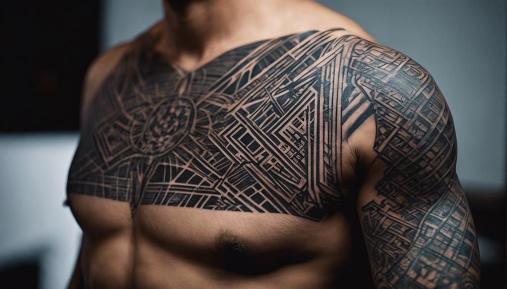 Clean Lines: Chest Tattoo Design Inspiration for Men - iPic.ai - Create Beautiful Ai Art or Ai Images For Free geometric art design style