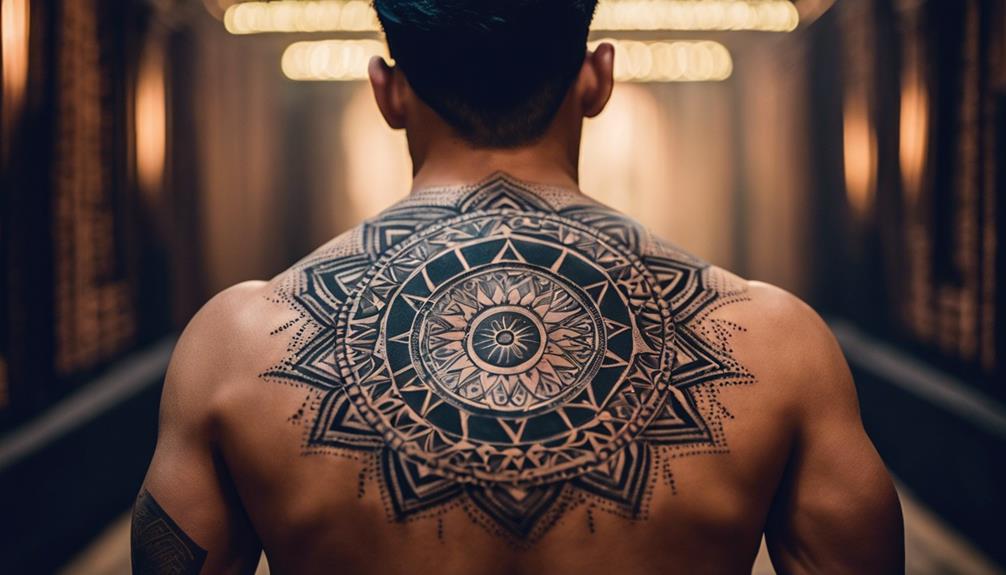 10 Best Mandala Pattern Back Tattoos for Guys - iPic.ai - Create Beautiful Ai Art or Ai Images For Free intricate black dot designs