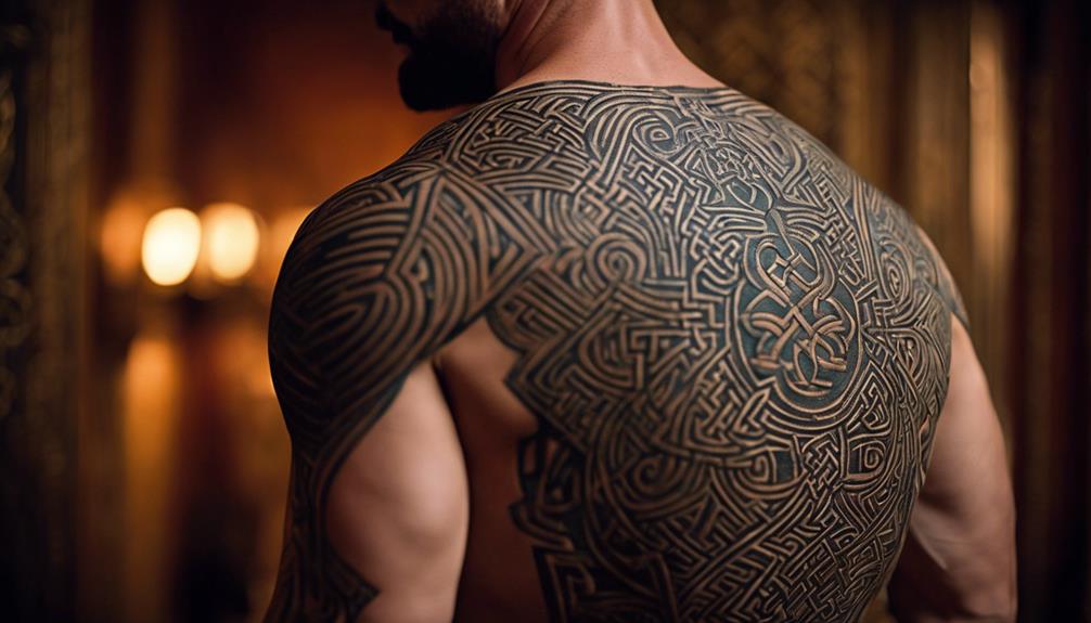 5 Best Tribal Back Tattoos for Men - iPic.ai - Create Beautiful Ai Art or Ai Images For Free intricate interconnected design elements