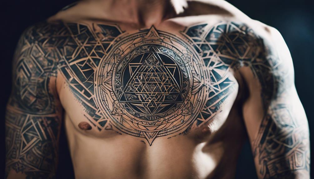Clean Lines: Chest Tattoo Design Inspiration for Men - iPic.ai - Create Beautiful Ai Art or Ai Images For Free intricate spiritual design forms
