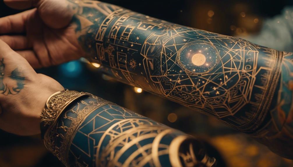 Celestial Geometric Tattoos for Inner Forearm - iPic.ai - Create Beautiful Ai Art or Ai Images For Free qualified professional tattoo services
