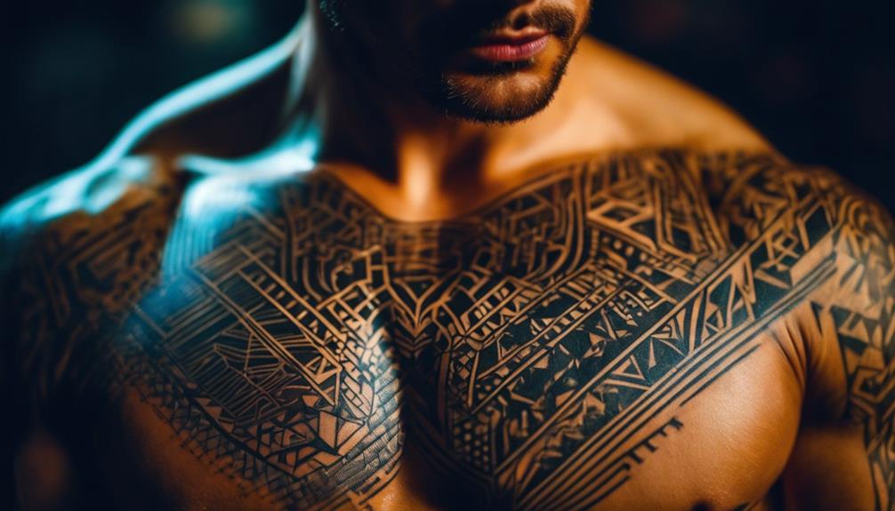 Geometric Chest Tattoos for Men With Abstract Patterns - iPic.ai - Create Beautiful Ai Art or Ai Images For Free tailor made user experience