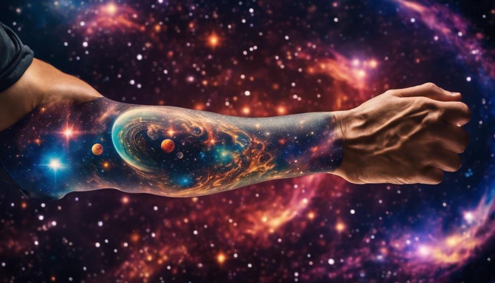 Stellar Beauty: Inner Forearm Tattoos for Men - iPic.ai - Create Beautiful Ai Art or Ai Images For Free tattoos in outer space